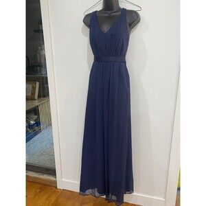 White by Vera Wang Navy Blue Marine Maxi Gown Sz 2 Belted Bridesmaid Dress